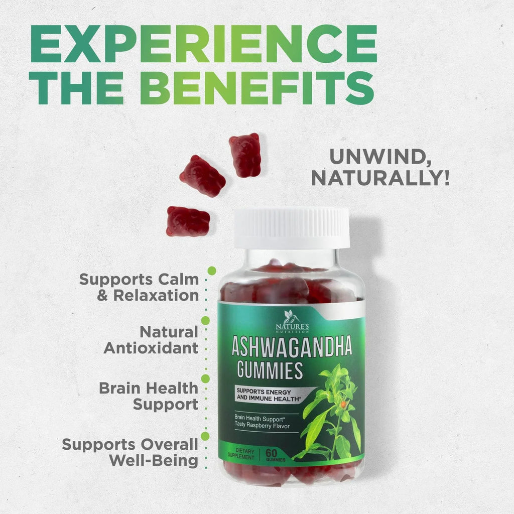 Ashwagandha Gummies - Advanced Ashwagandha Gummy Formula for Daily Use - Natural Antioxidant Support & Brain Health Support - Natural Calm, Relaxation, & Immune Support - Berry Flavor - 60 Gummies