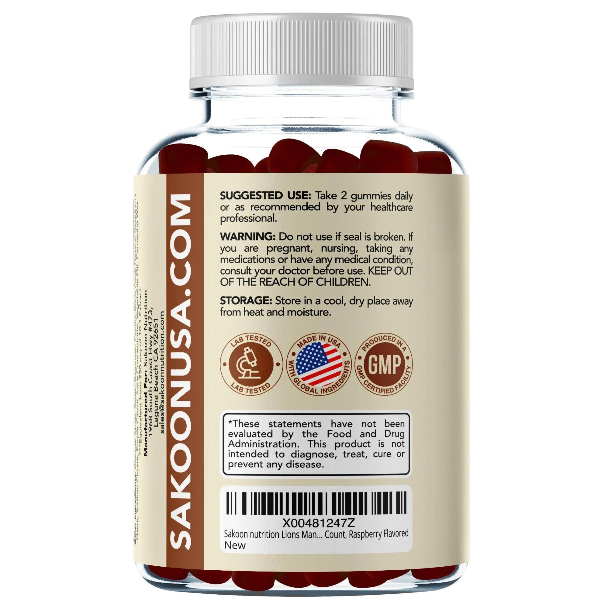Sakoon Nutrition 10-In-1 Lions Mane Mushroom Complex Gummies for Brain Health and Immune Function - Fitness, Healthcare, Dietary Natural Supplements Natural Wellness Boost