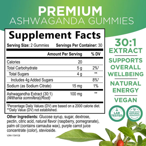 Ashwagandha Gummies - Advanced Ashwagandha Gummy Formula for Daily Use - Natural Antioxidant Support & Brain Health Support - Natural Calm, Relaxation, & Immune Support - Berry Flavor - 60 Gummies