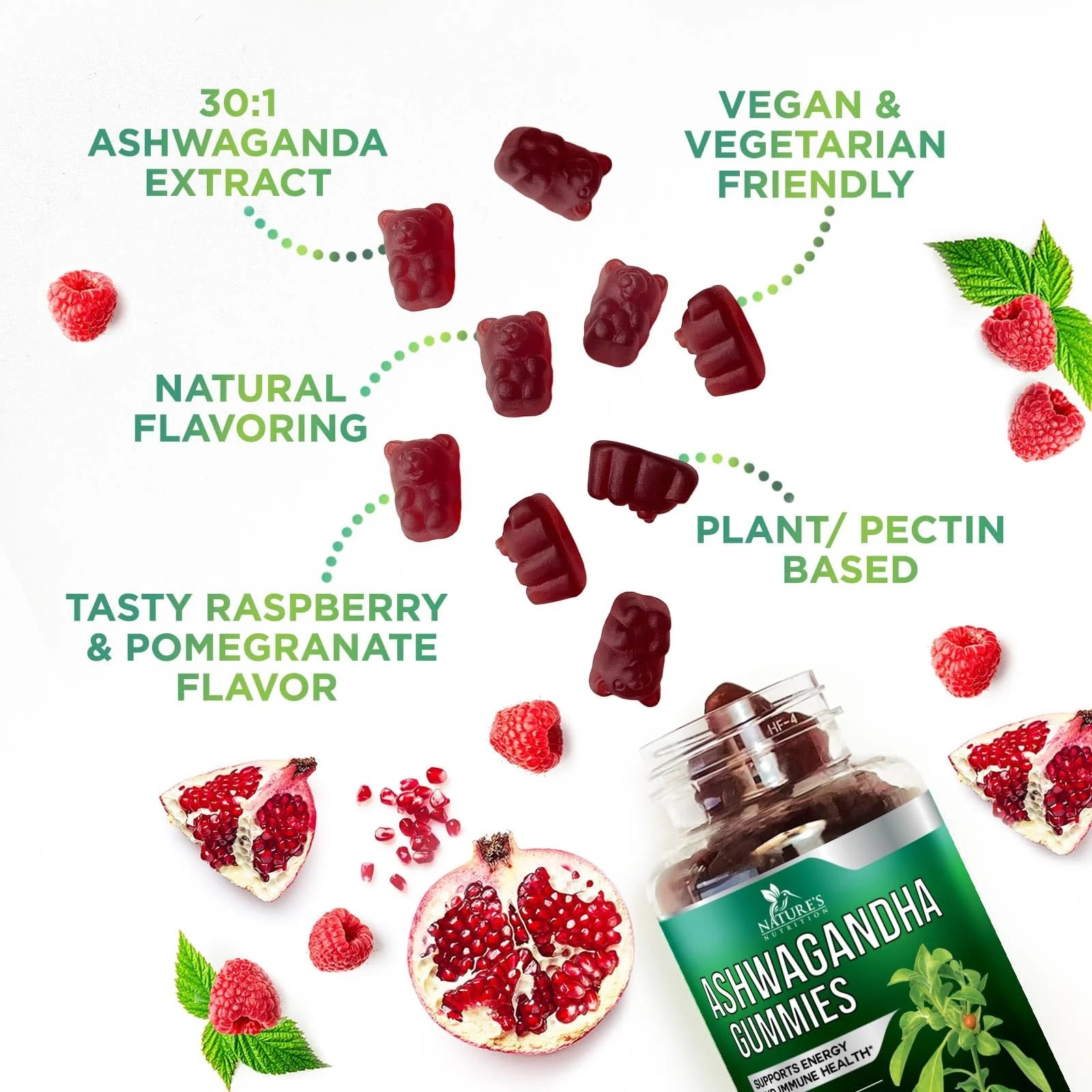 Ashwagandha Gummies - Advanced Ashwagandha Gummy Formula for Daily Use - Natural Antioxidant Support & Brain Health Support - Natural Calm, Relaxation, & Immune Support - Berry Flavor - 60 Gummies
