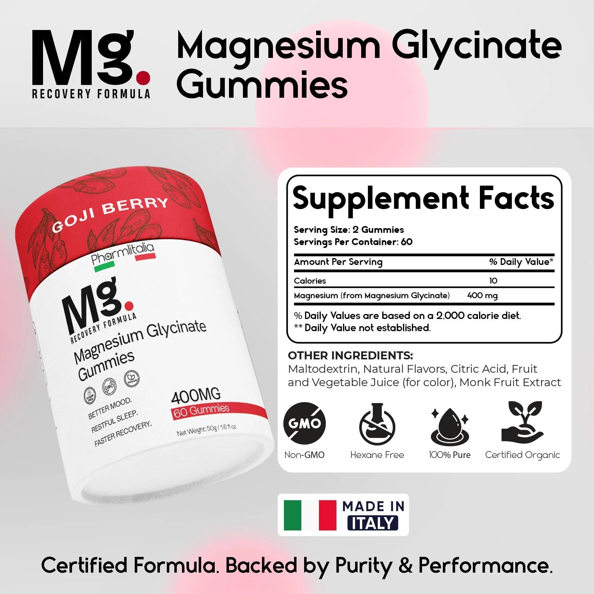 Magnesium Glycinate Gummies 400Mg Sleep Gummies for Kids & Adults Magnesium Glycinate Chewable High Absorption for Muscle Recovery Better Sleep & Relaxation Goji Berry Flavor 60 Count