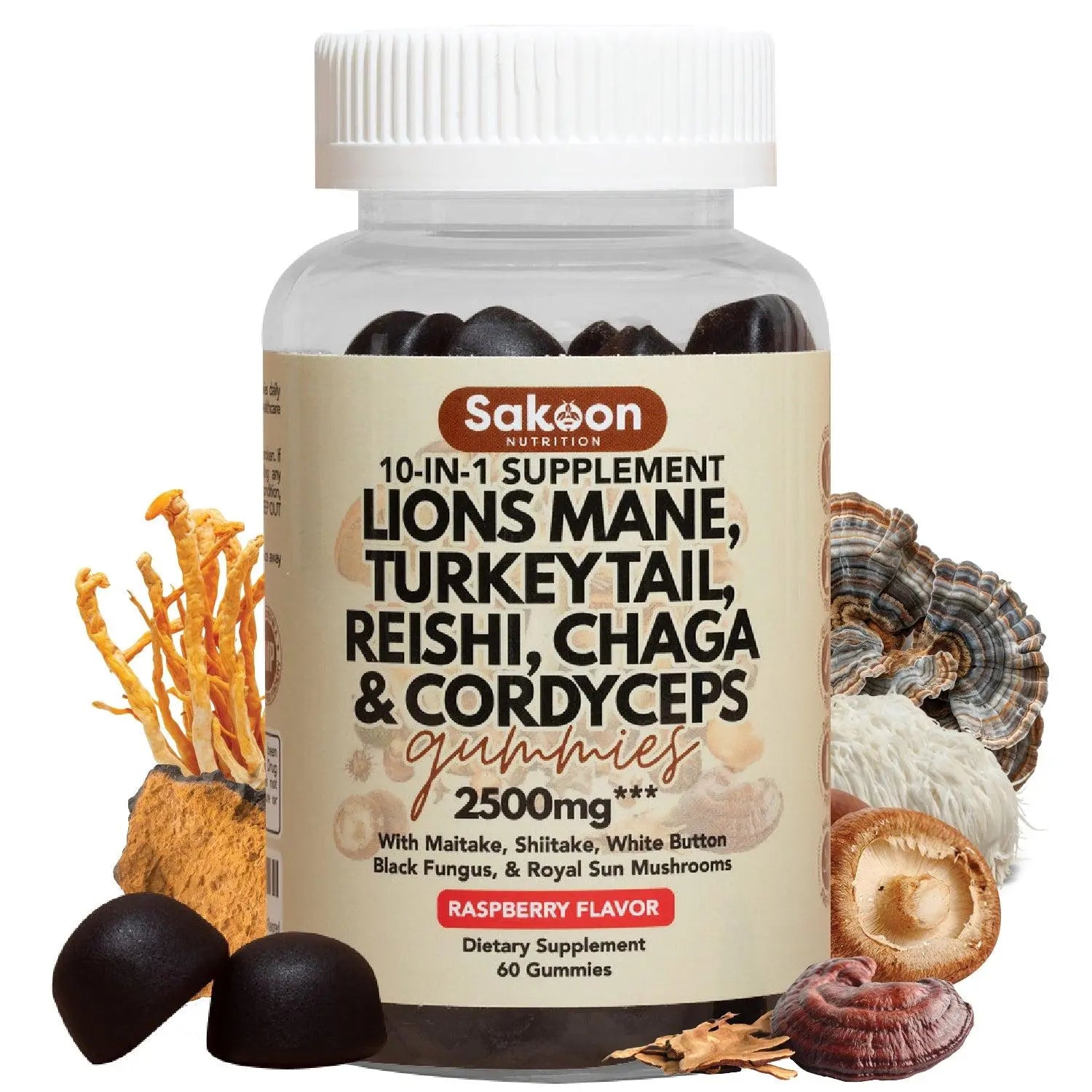 Sakoon Nutrition 10-In-1 Lions Mane Mushroom Complex Gummies for Brain Health and Immune Function - Fitness, Healthcare, Dietary Natural Supplements Natural Wellness Boost